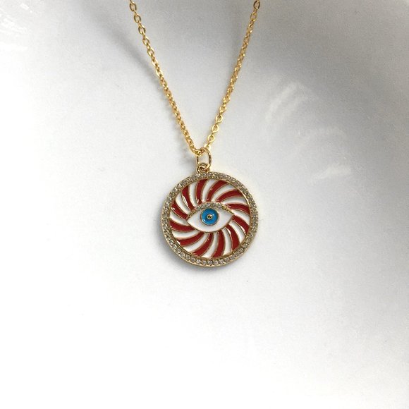 Gold Plated Evil Eye Cubic Zirconia Enamel Charm Pendant Necklace - Picture 5 of 6